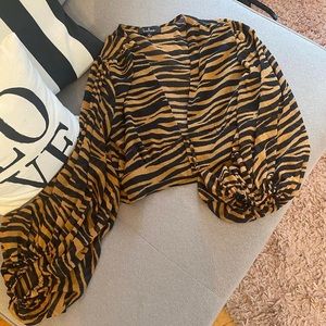 Long sleeve tiger print crop top - deep V and bell sleeves. Never worn!